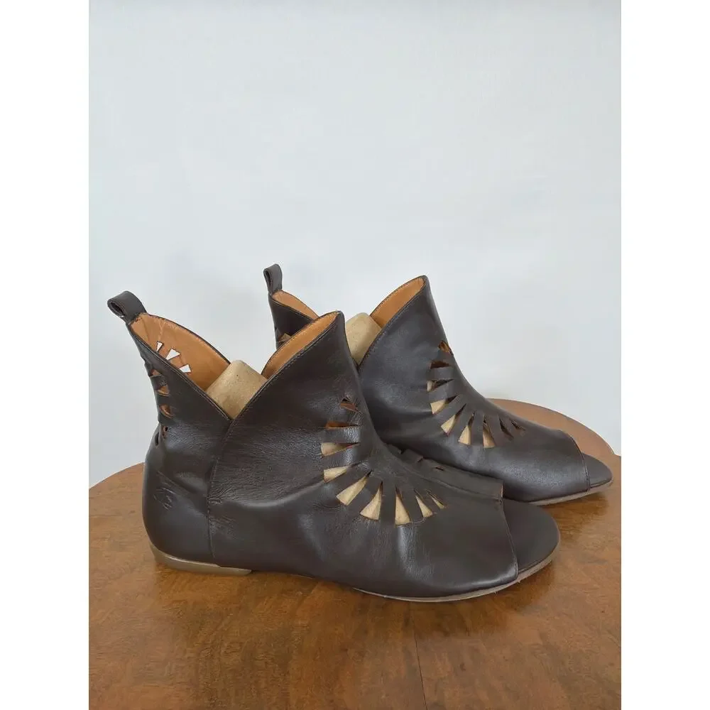 John Fluevog Brown Peep Toe Cutout Leather Sandals Size 11